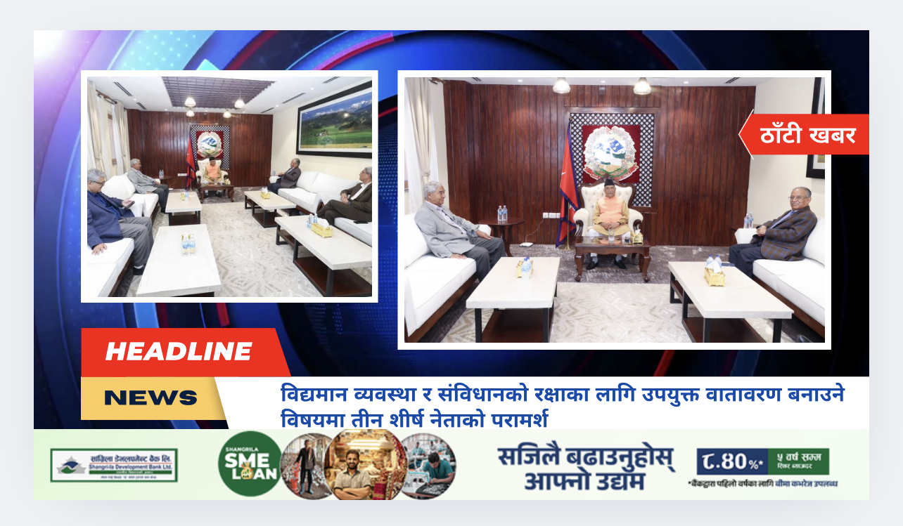 विद्यमान व्यवस्था र संविधानको रक्षाका लागि उपयुक्त वातावरण बनाउने विषयमा तीन शीर्ष नेताको परामर्श