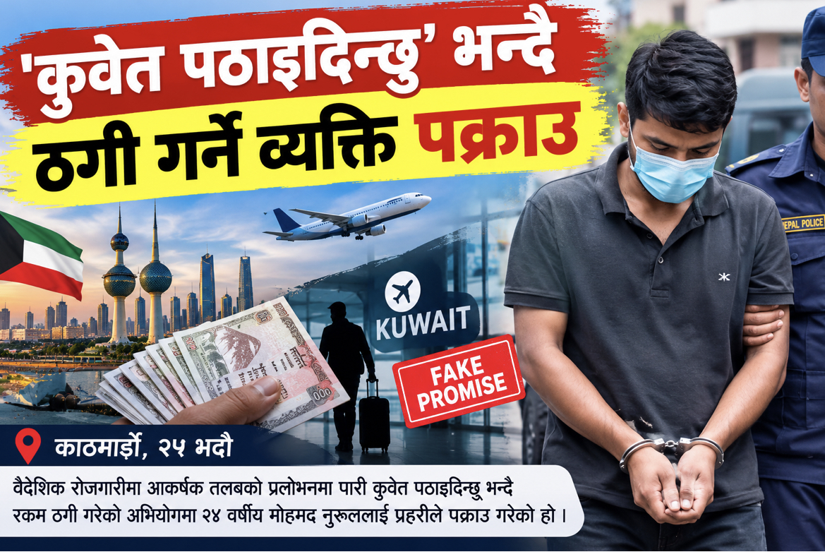 कुवेत पठाइदिन्छु भन्दै १ लाख ५ हजार ठगी, २४ वर्षीय युवक पक्राउ